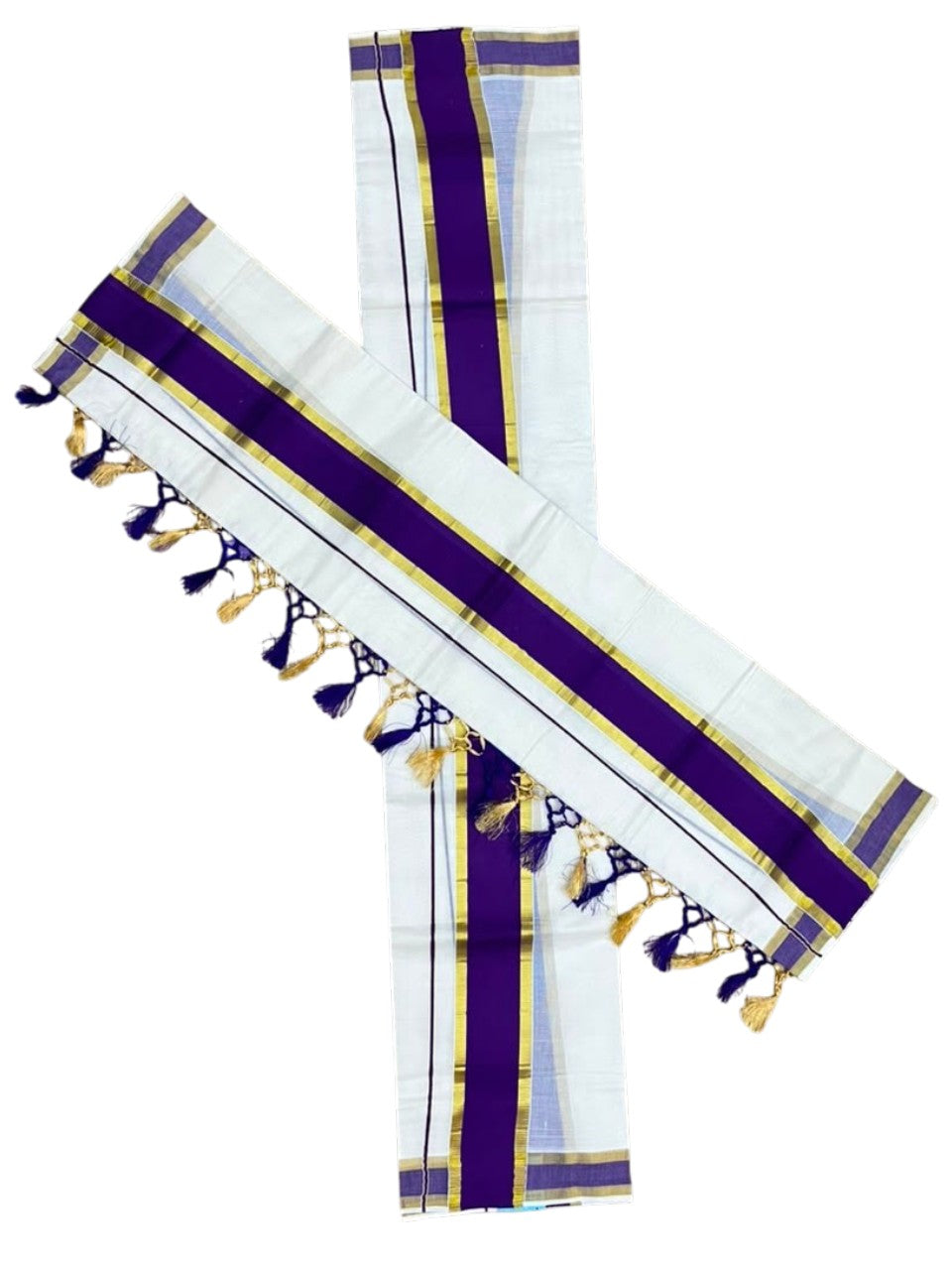 Southloom Kerala Cotton Single Set Mundu (Mundum Neriyathum) with Kasavu and Violet Border SLKK SL518