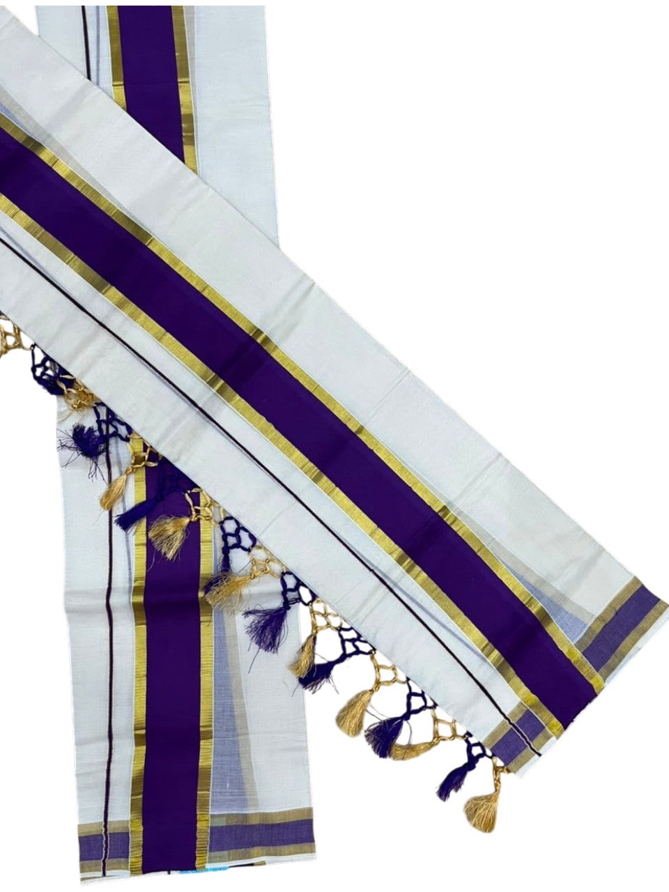 Southloom Kerala Cotton Single Set Mundu (Mundum Neriyathum) with Kasavu and Violet Border SLKK SL518