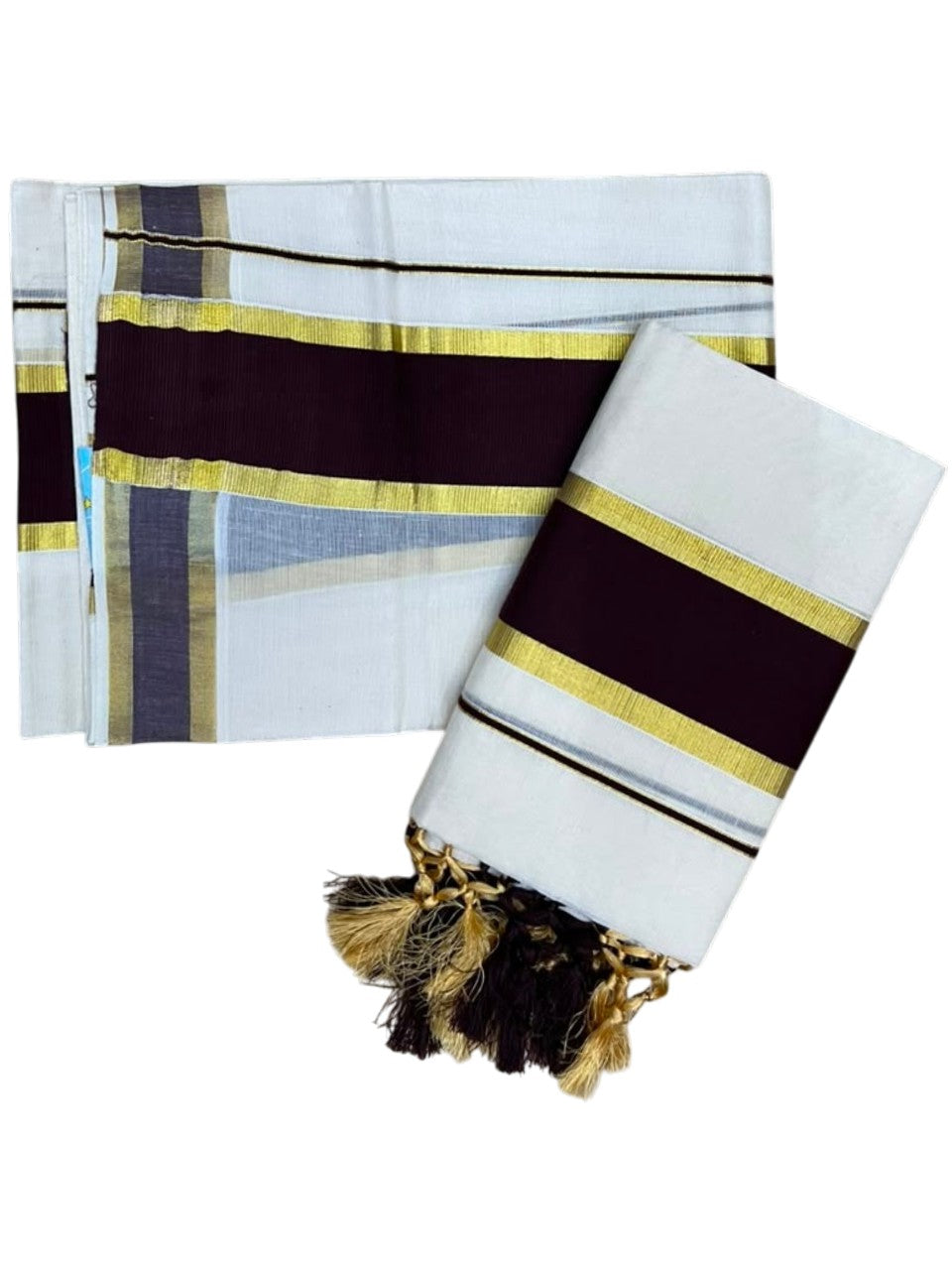 Southloom Kerala Cotton Single Set Mundu (Mundum Neriyathum) with Kasavu and Brown Border SLKK SL518