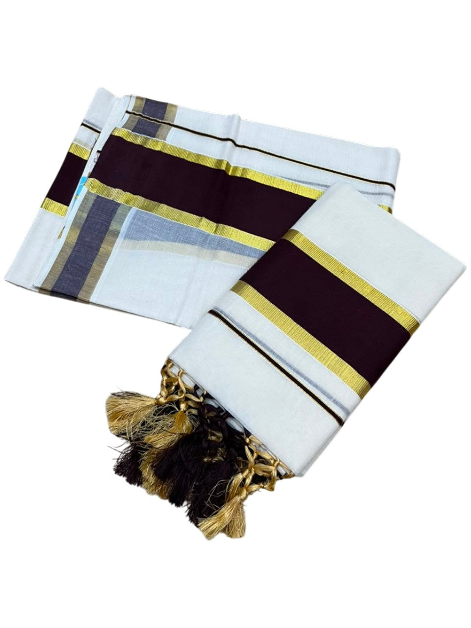 Southloom Kerala Cotton Single Set Mundu (Mundum Neriyathum) with Kasavu and Brown Border SLKK SL518