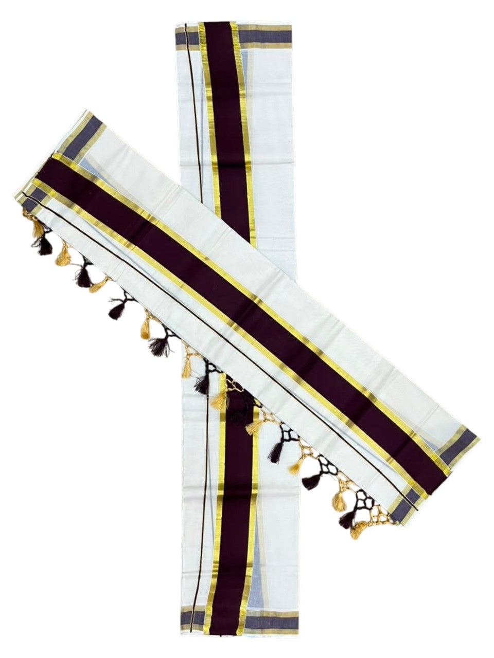 Southloom Kerala Cotton Single Set Mundu (Mundum Neriyathum) with Kasavu and Brown Border SLKK SL518