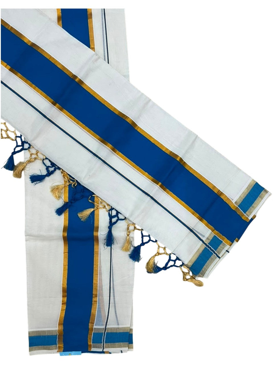 Southloom Kerala Cotton Single Set Mundu (Mundum Neriyathum) with Kasavu and Blue Border SLKK SL518