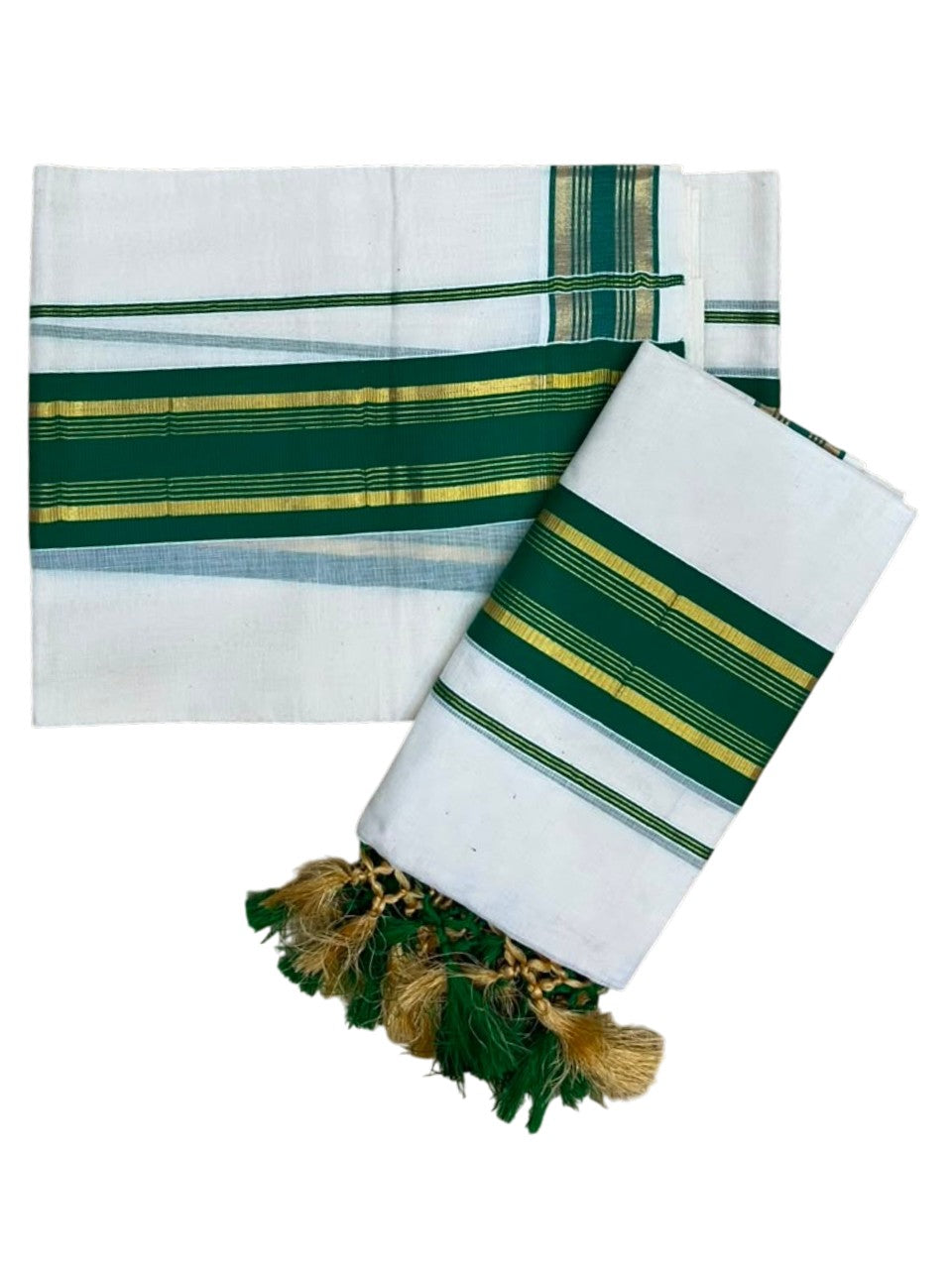 Southloom Kerala Cotton Single Set Mundu (Mundum Neriyathum) with Kasavu and Blue Border SLKK SL518
