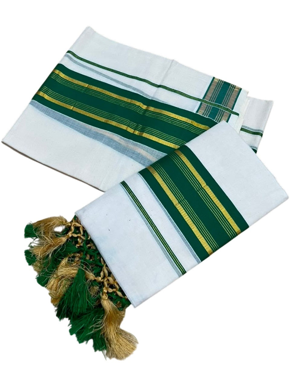 Southloom Kerala Cotton Single Set Mundu (Mundum Neriyathum) with Kasavu and Blue Border SLKK SL518