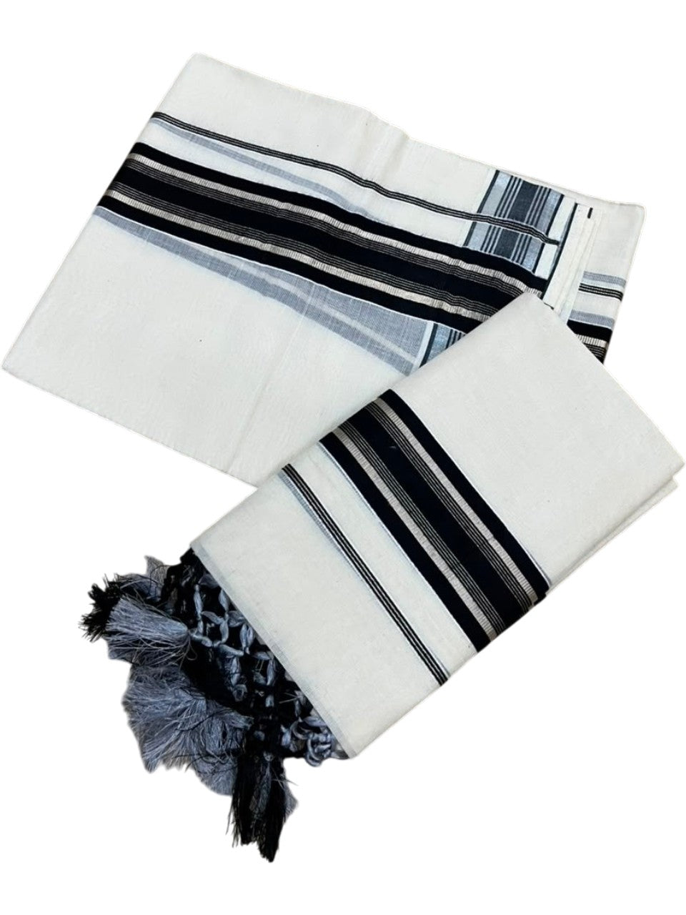 Southloom Kerala Cotton Mundum Neriyathum Single (Set Mundu) with Silver Kasavu and Black Border 2.80 Mtrs SLKK SL525