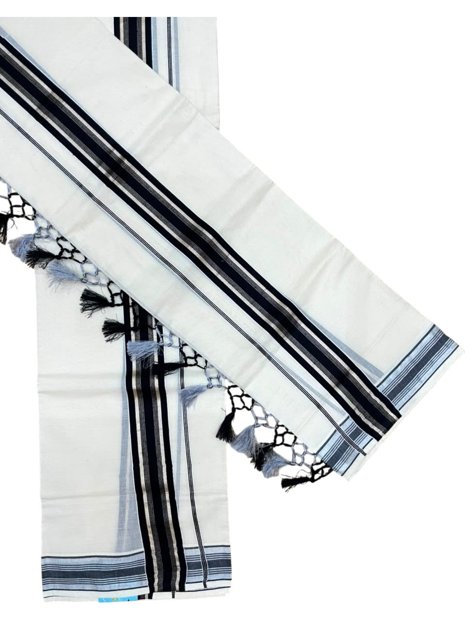 Southloom Kerala Cotton Mundum Neriyathum Single (Set Mundu) with Silver Kasavu and Black Border 2.80 Mtrs SLKK SL525