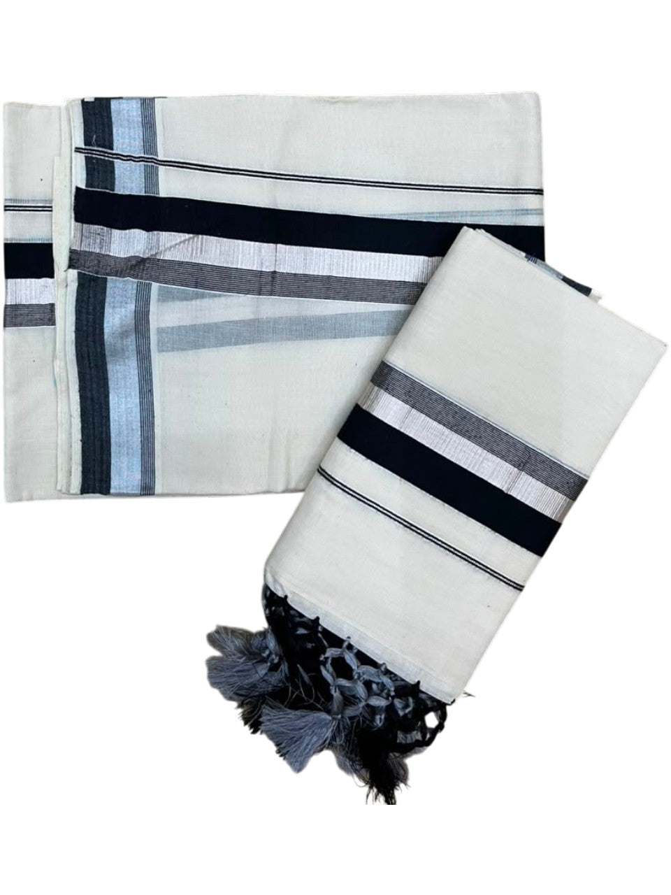 Southloom Kerala Cotton Mundum Neriyathum Single (Set Mundu) with Silver Kasavu and Black Border 2.80 Mtrs SLKK SL525