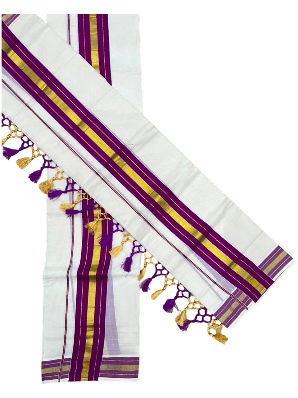 Southloom Kerala Cotton Kasavu Single Set Mundu (Mundum Neriyathum) with Magenta Border SLKK SL518