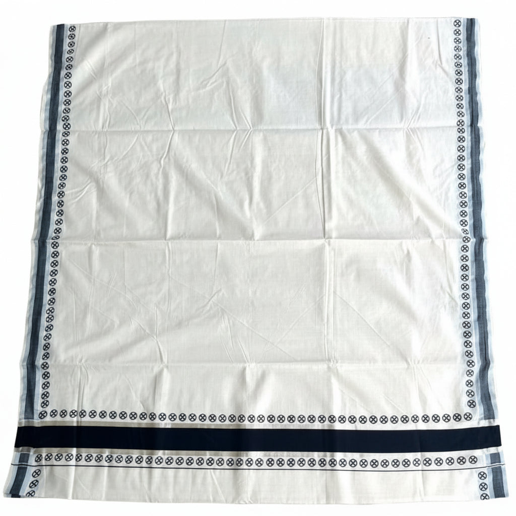 Southloom Kerala Cotton Printed Saree With Black and Silver Border SL530
