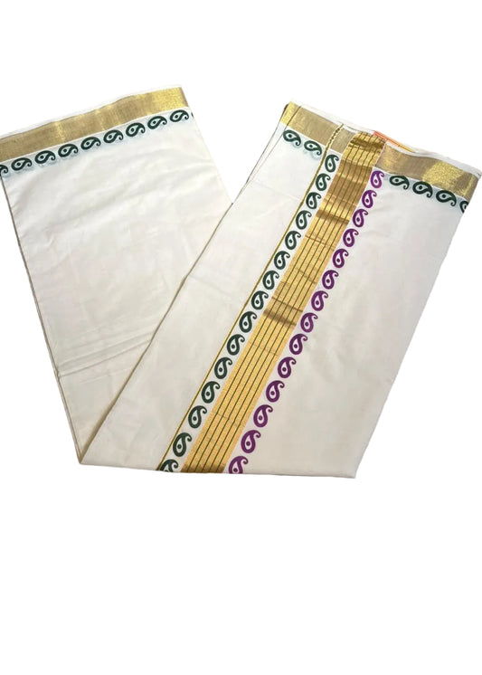 Kerala Cotton Printed Saree With Golden Kasavu Border SL531
