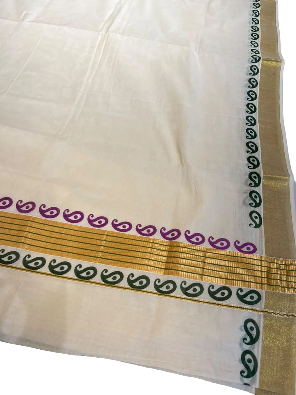Kerala Cotton Printed Saree With Golden Kasavu Border SL531