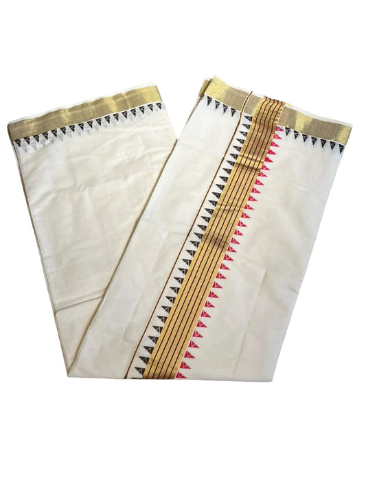 Kerala Cotton Temple Border With Golden Kasavu  Saree SL531