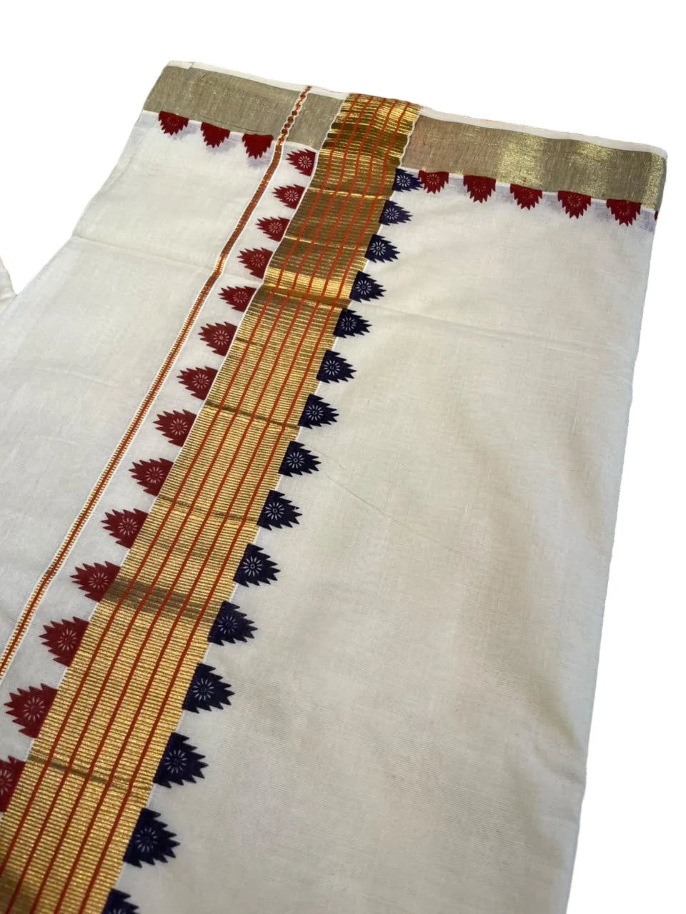 Kerala Cotton Temple Border With Golden Kasavu  Saree SL531