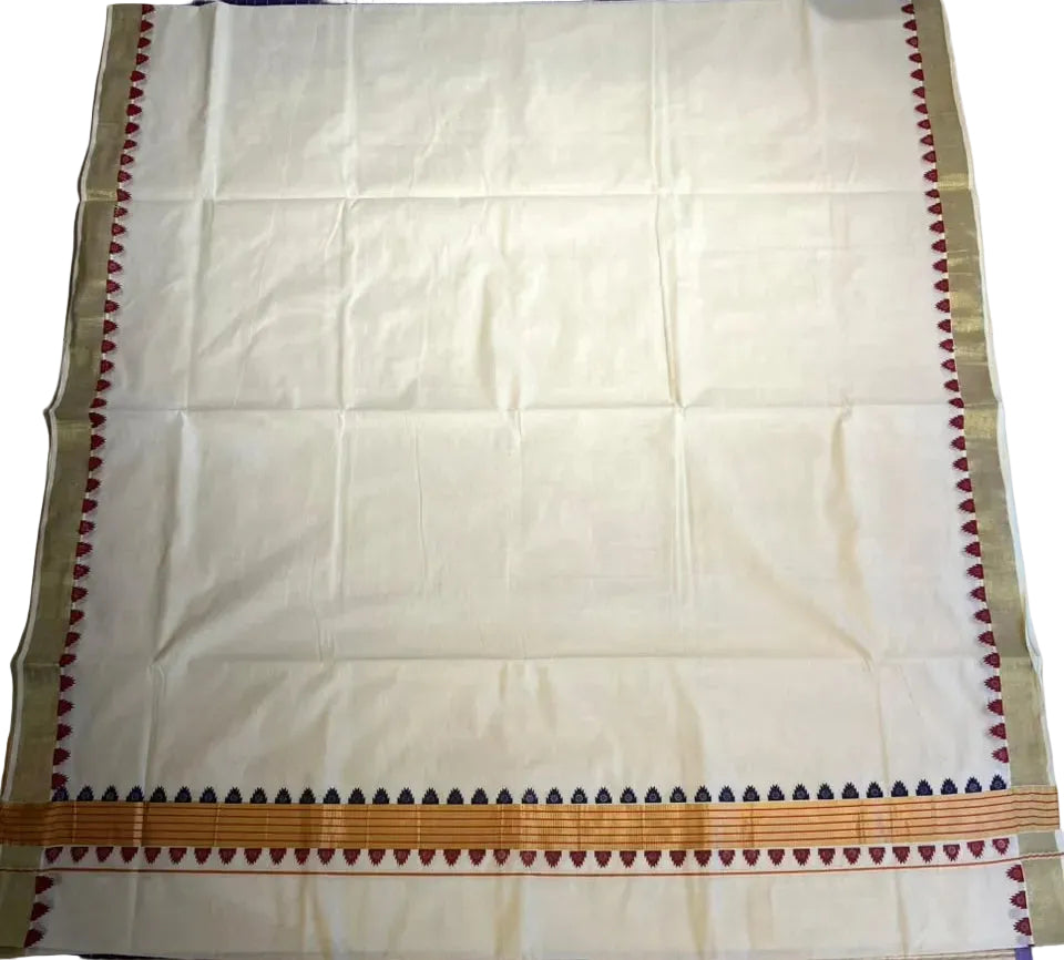 Kerala Cotton Temple Border With Golden Kasavu  Saree SL531