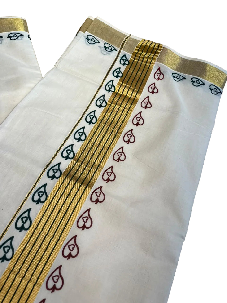 Kerala Cotton Printed Saree With Golden Kasavu Border SL531