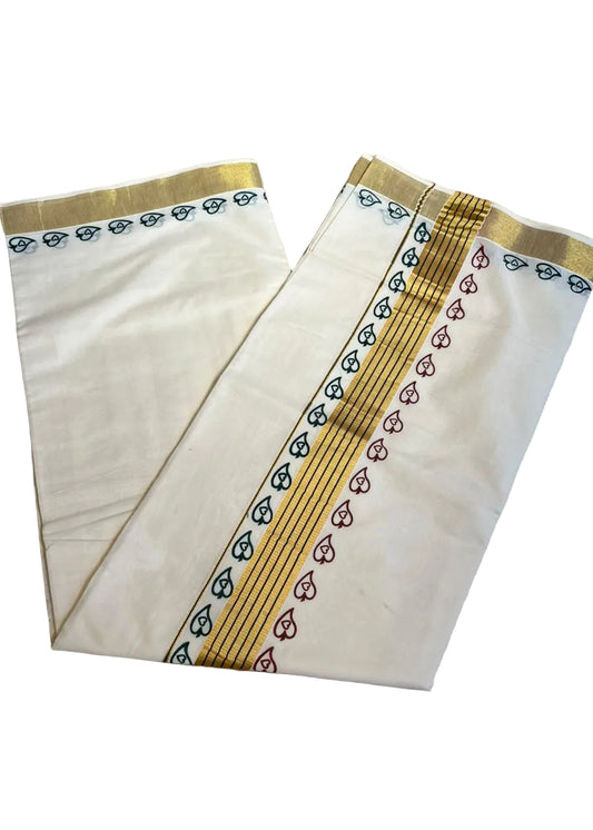 Kerala Cotton Printed Saree With Golden Kasavu Border SL531