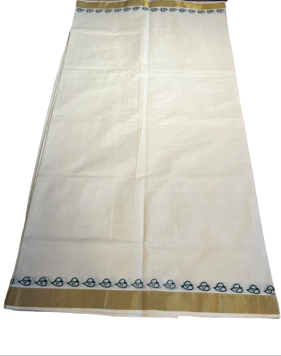 Kerala Cotton Printed Saree With Golden Kasavu Border SL531