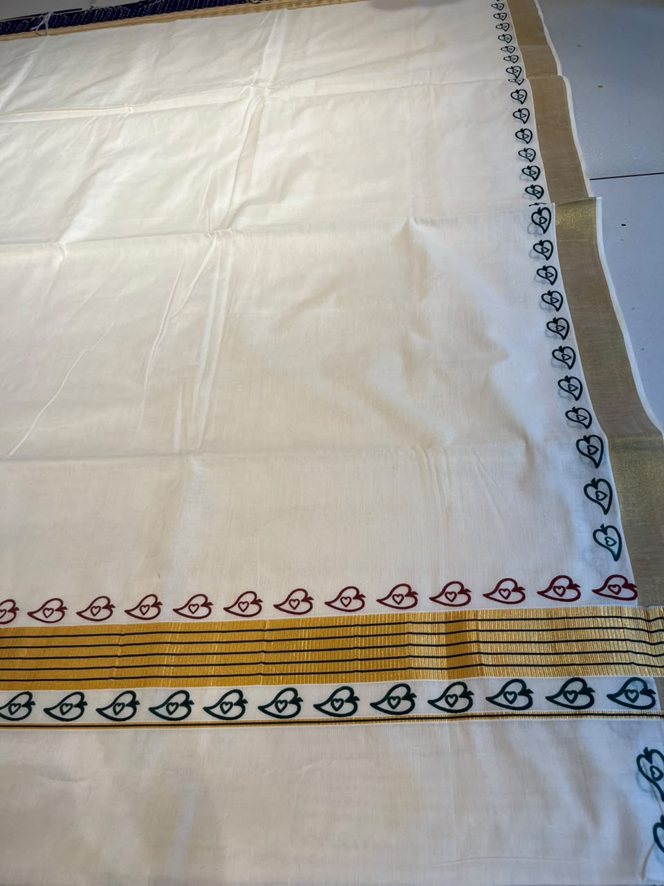 Kerala Cotton Printed Saree With Golden Kasavu Border SL531