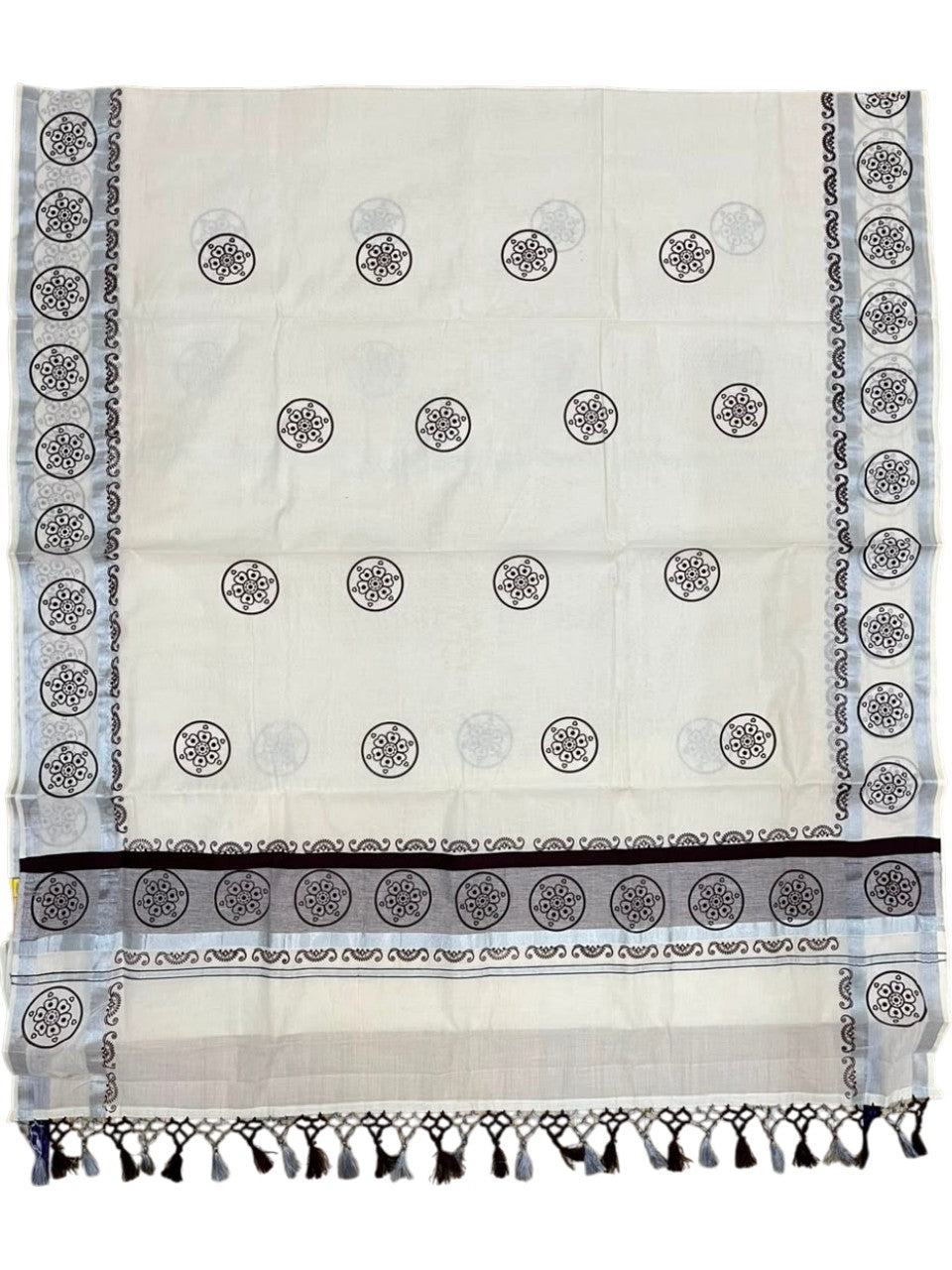 Southloom Cotton Kerala Kasavu Saree with Digital Print on Body in Brown SL519