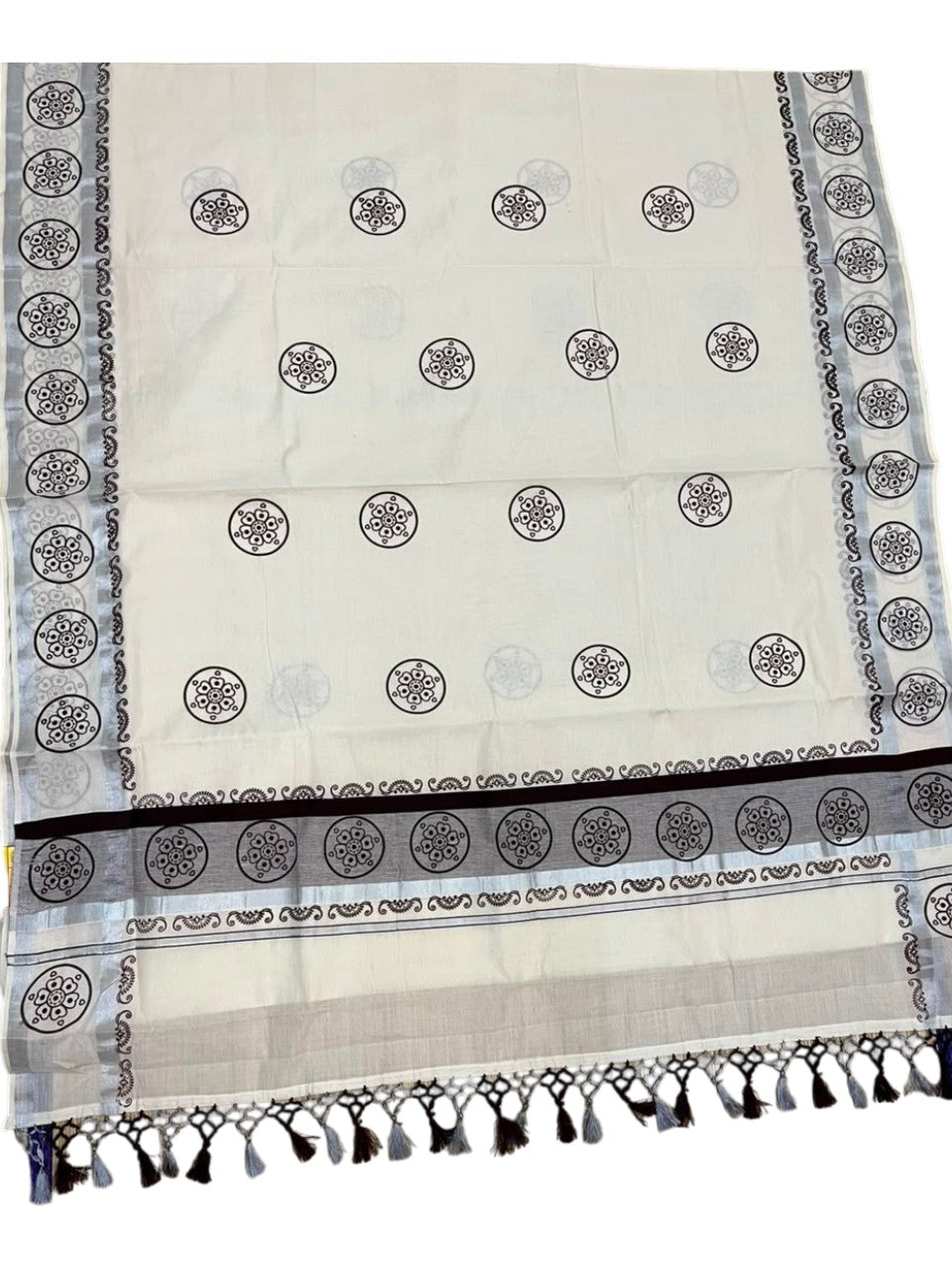 Southloom Cotton Kerala Kasavu Saree with Digital Print on Body in Brown SL519