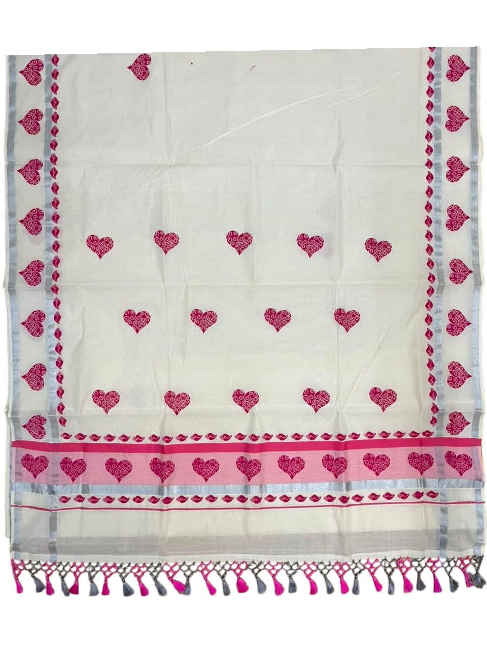 Southloom Cotton Kerala Kasavu Saree with Digital Print on Body in Pink SL519