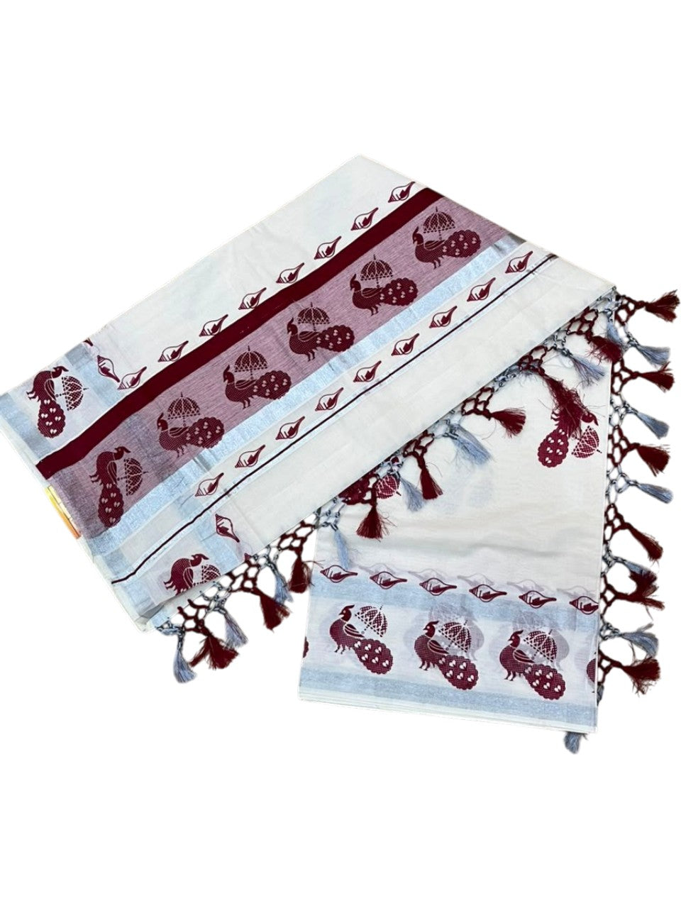 Southloom Cotton Kerala Kasavu Saree with Digital Print on Body in Maroon SL519