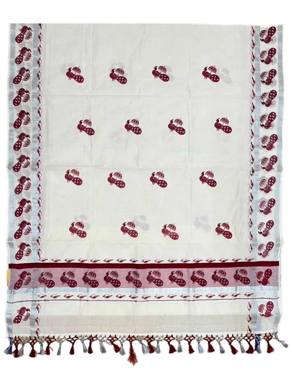 Southloom Cotton Kerala Kasavu Saree with Digital Print on Body in Maroon SL519