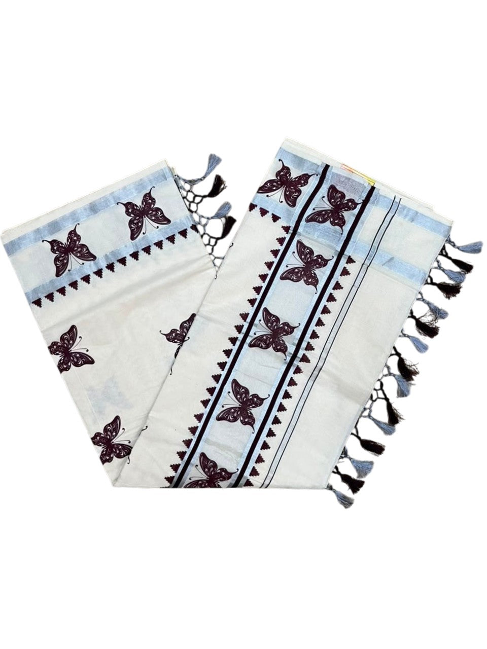 Southloom Cotton Kerala Kasavu Saree with Digital Print on Body in Brown SL519