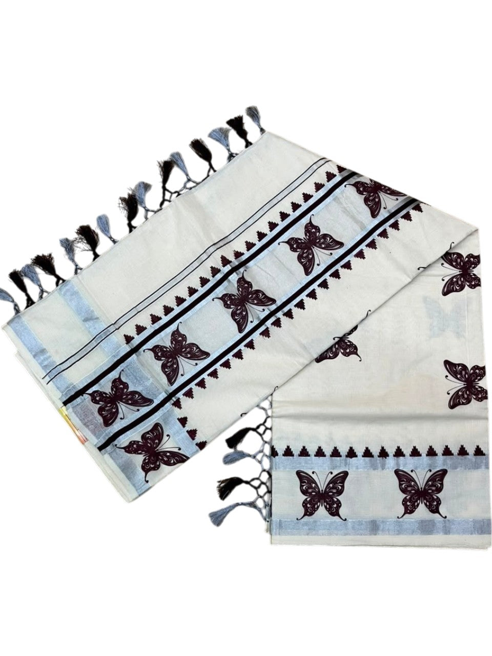 Southloom Cotton Kerala Kasavu Saree with Digital Print on Body in Brown SL519