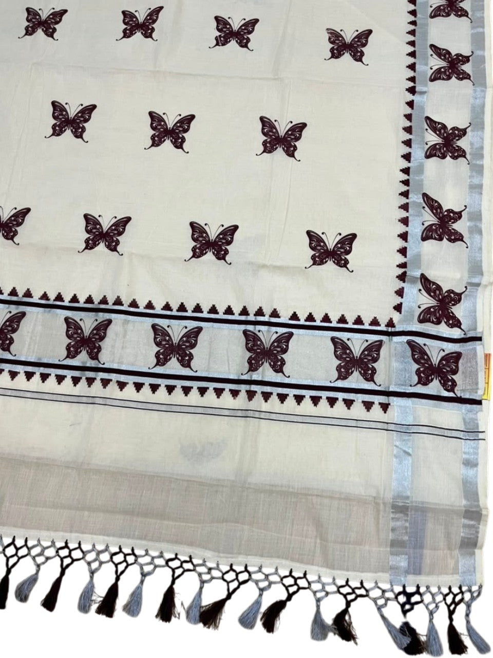 Southloom Cotton Kerala Kasavu Saree with Digital Print on Body in Brown SL519