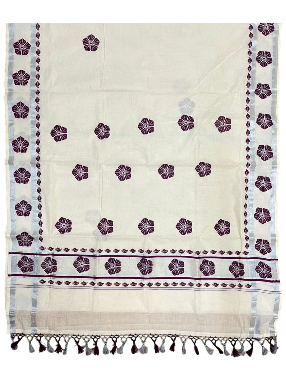 Southloom Cotton Kerala Kasavu Saree with Digital Print on Body in Purple SL519