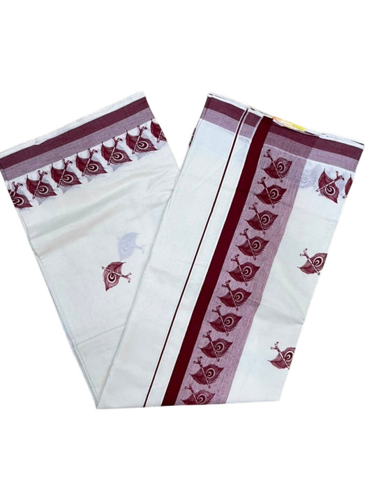 Southloom Cotton Kerala Kasavu Saree with Digital Print on Body in Maroon SL533