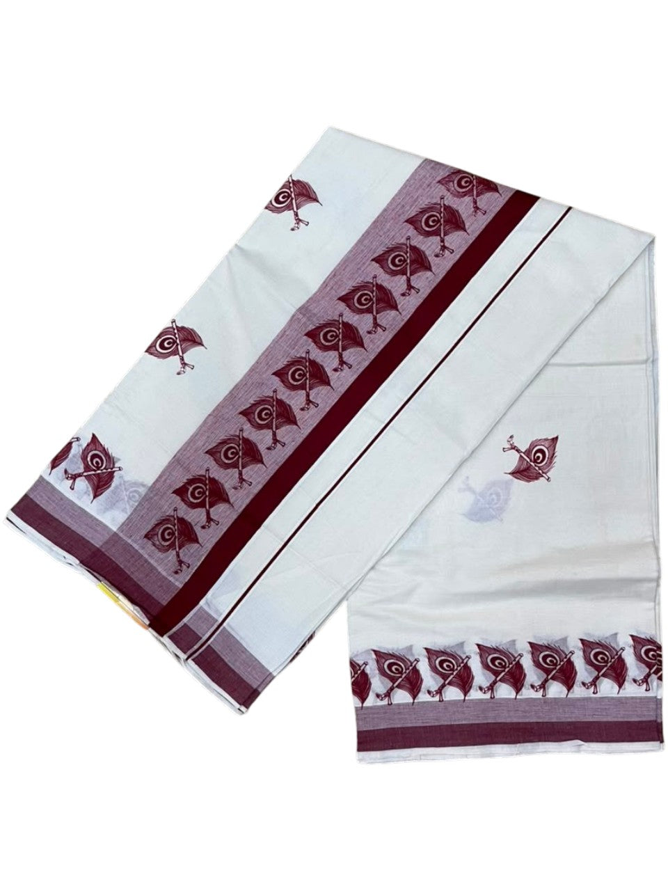 Southloom Cotton Kerala Kasavu Saree with Digital Print on Body in Maroon SL533