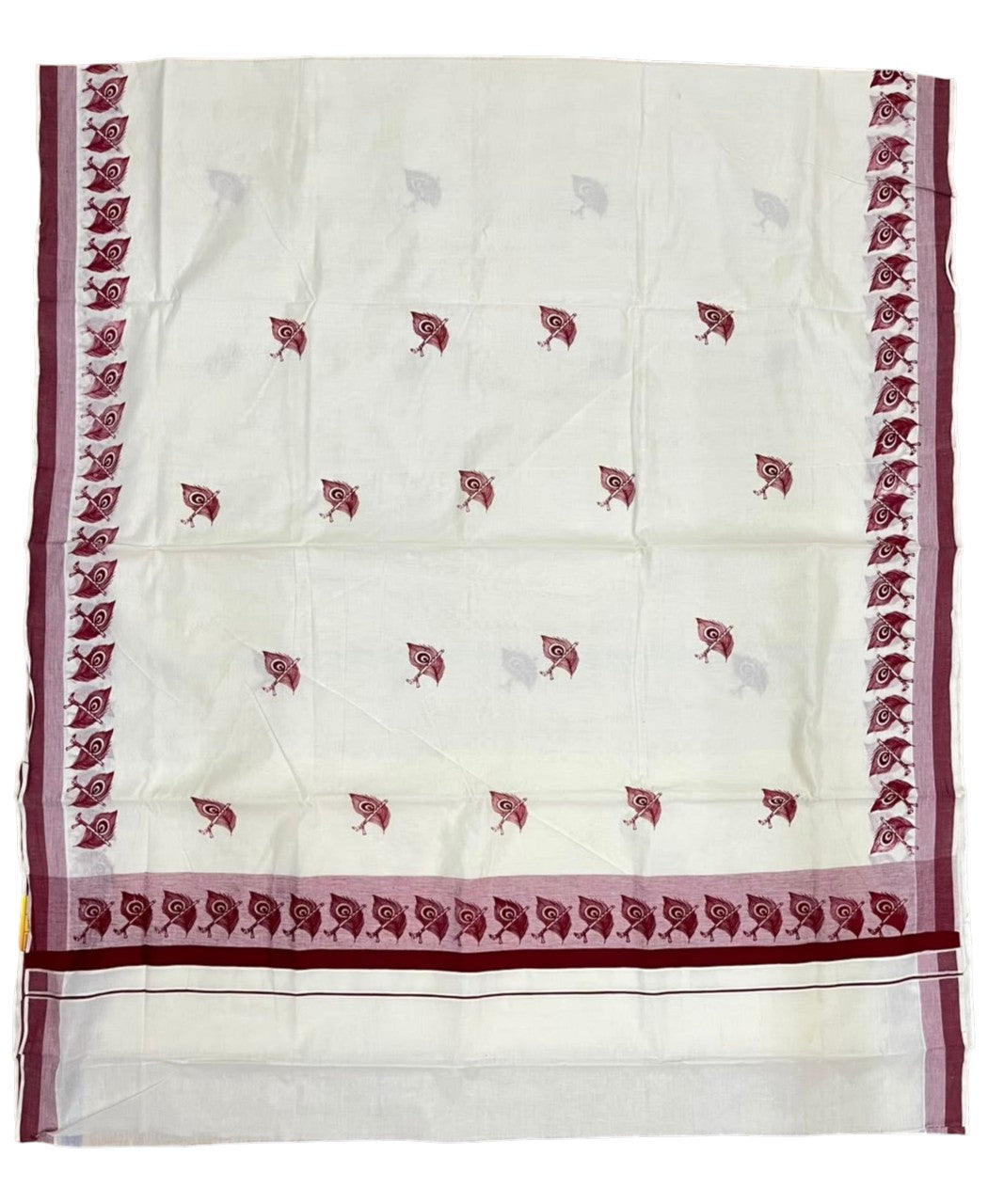 Southloom Cotton Kerala Kasavu Saree with Digital Print on Body in Maroon SL533
