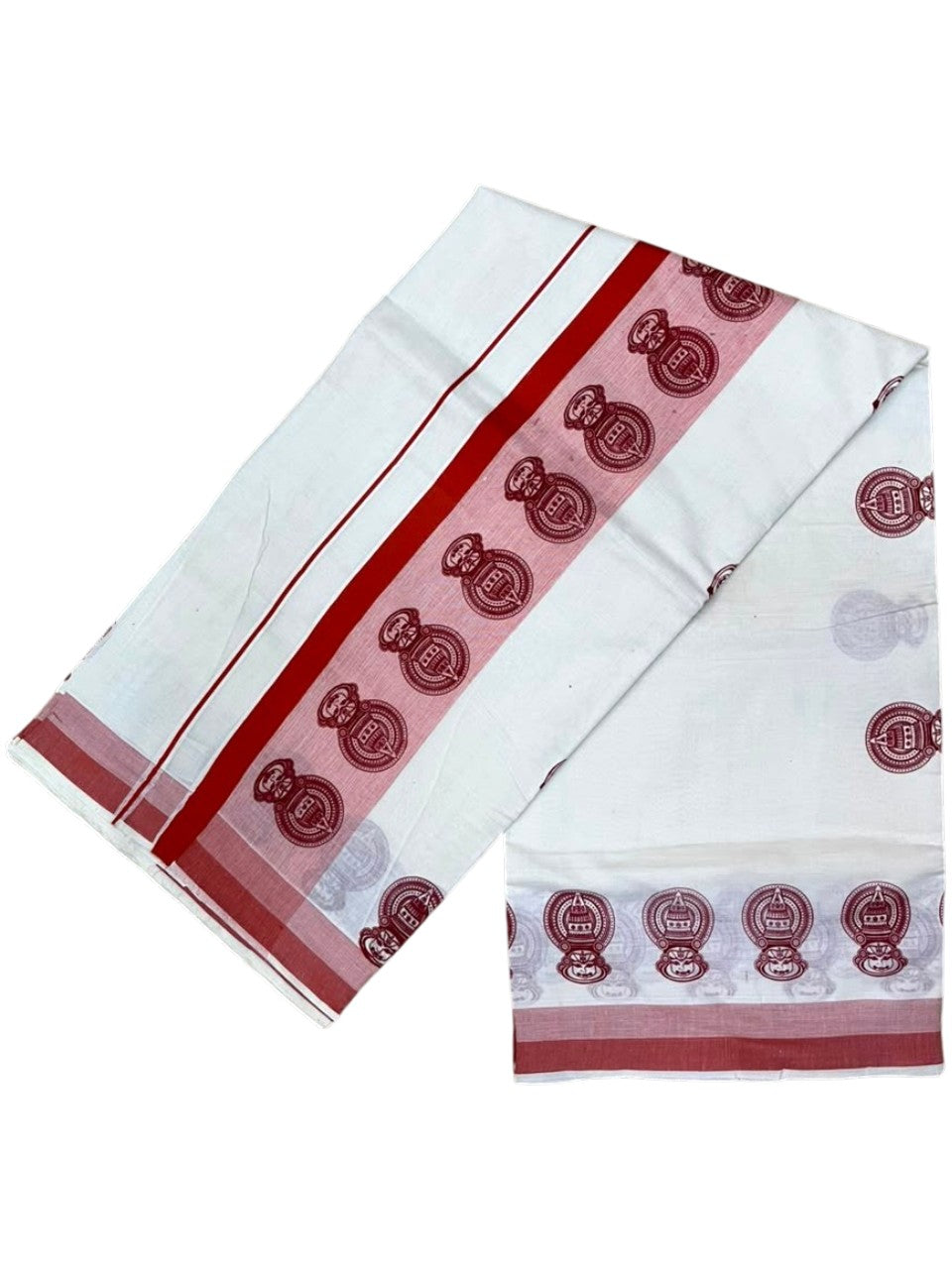 Southloom Cotton Kerala Kasavu Saree with Kathakali Digital Print on Body in Orange SL533