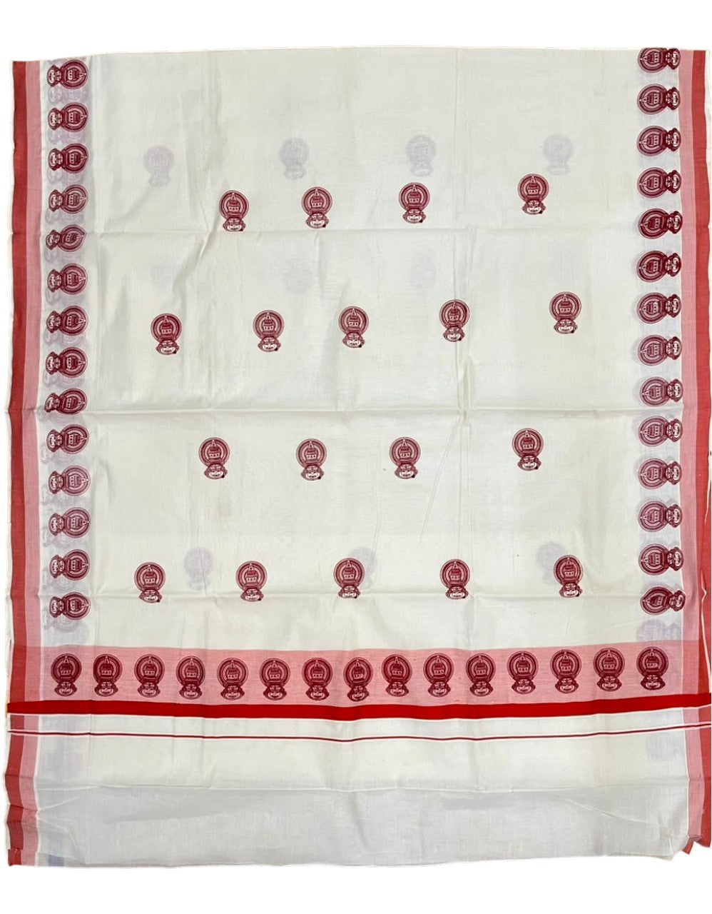 Southloom Cotton Kerala Kasavu Saree with Kathakali Digital Print on Body in Orange SL533