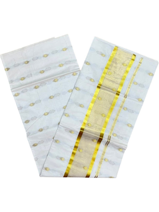 Southloom Cotton Kerala Kasavu Saree with Butta Works on Body
