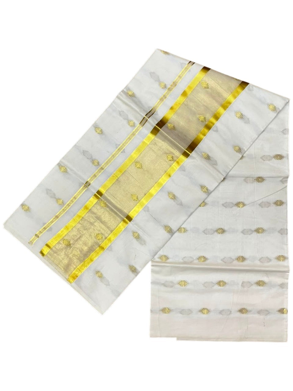 Southloom Cotton Kerala Kasavu Saree with Butta Works on Body