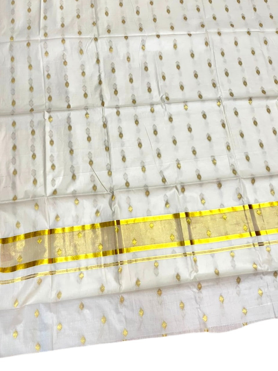 Southloom Cotton Kerala Kasavu Saree with Butta Works on Body