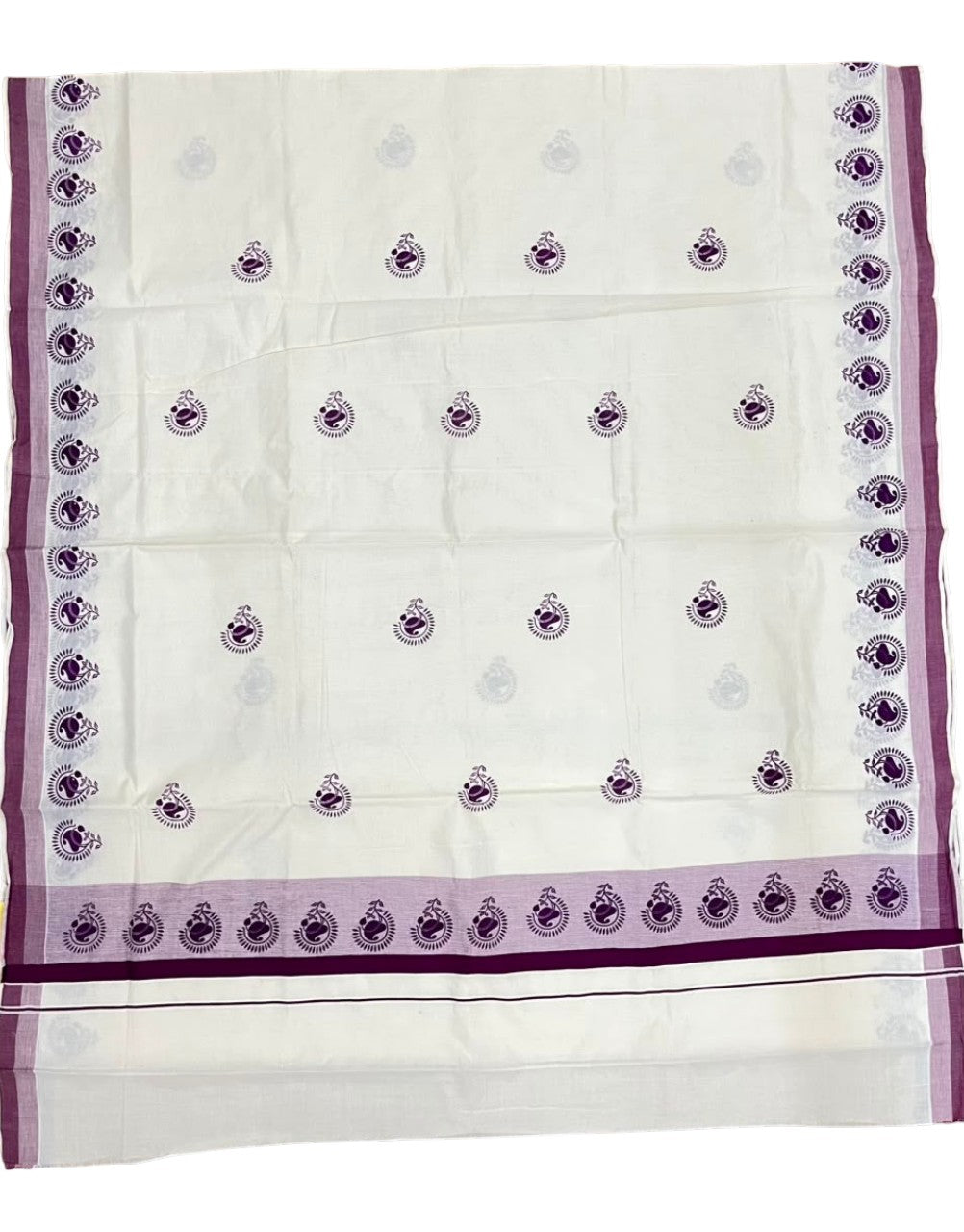 Southloom Cotton Kerala Kasavu Saree with Digital Print on Body with in Purple SL533