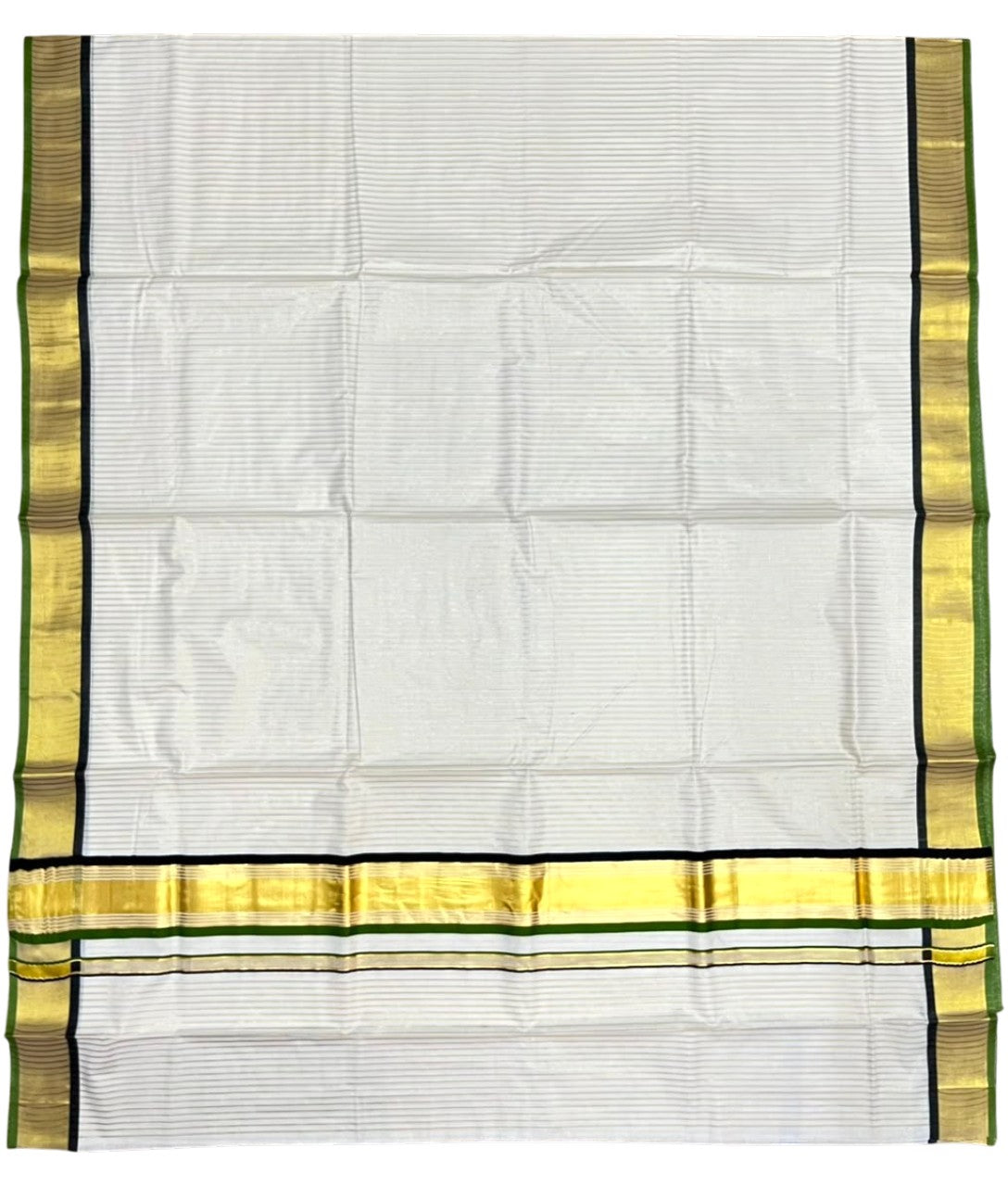 Southloom Kerala Cotton Kasavu Saree with Stripes on Body in Black and Olive Green SL528
