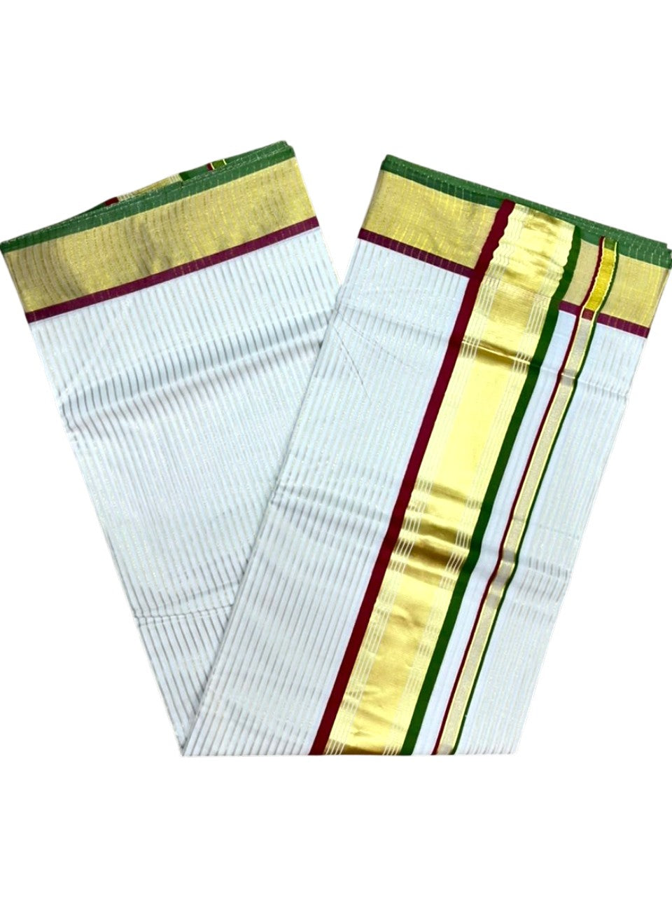 Southloom Kerala Cotton Kasavu Saree with Stripes on Body in Maroon and Olive Green SL528
