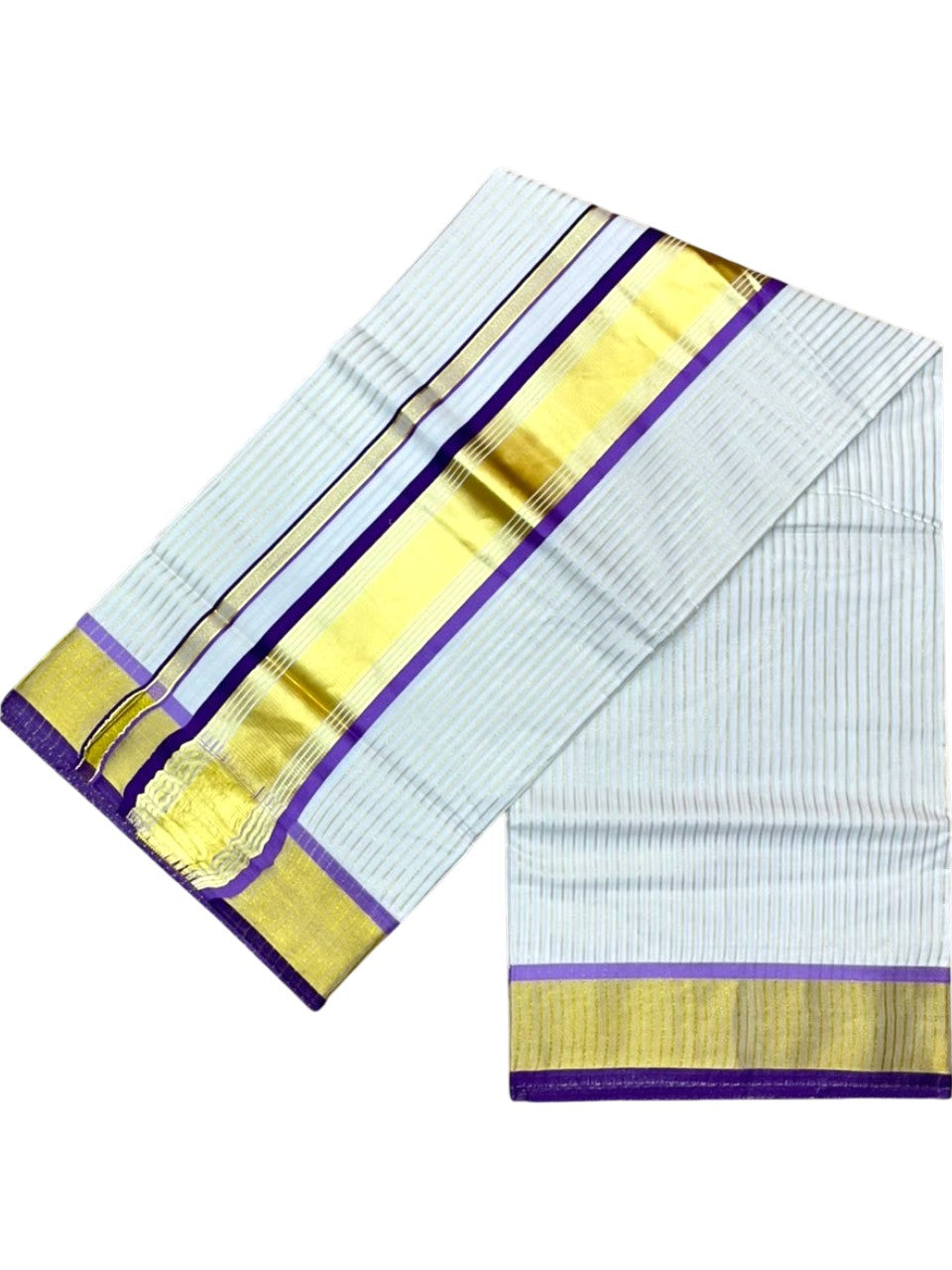 Southloom Kerala Cotton Kasavu Saree with Stripes on Body in Violet and Lavender SL528