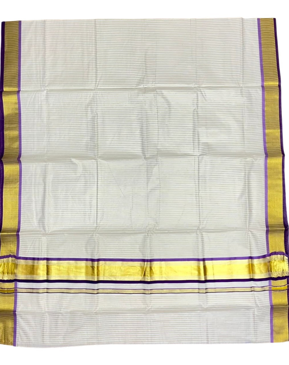 Southloom Kerala Cotton Kasavu Saree with Stripes on Body in Violet and Lavender SL528