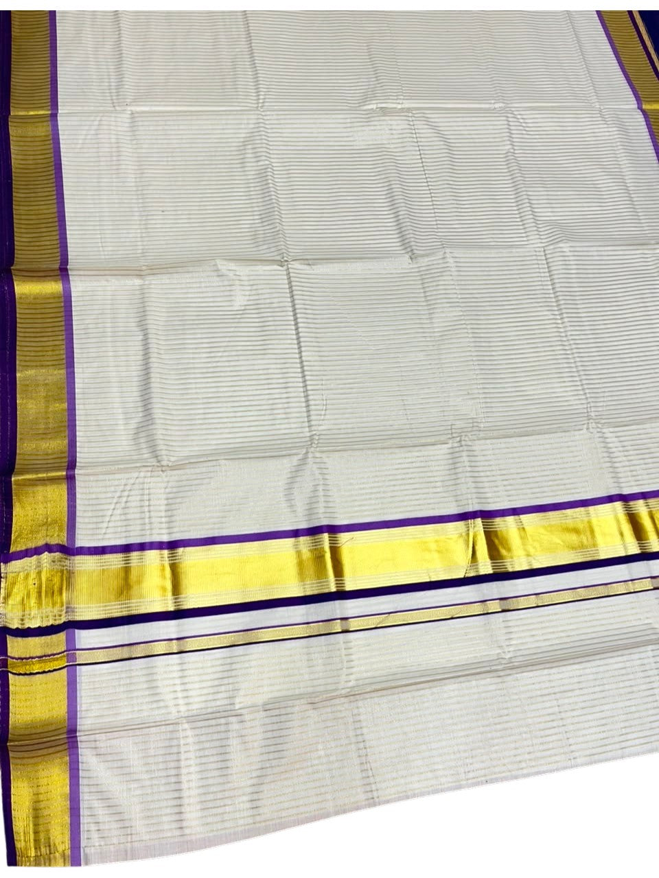 Southloom Kerala Cotton Kasavu Saree with Stripes on Body in Violet and Lavender SL528