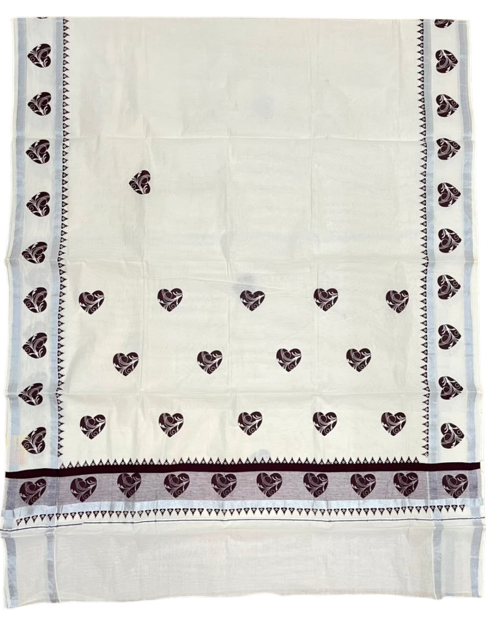 Southloom Cotton Kerala Kasavu Saree with Digital Print on Body in Brown SL533