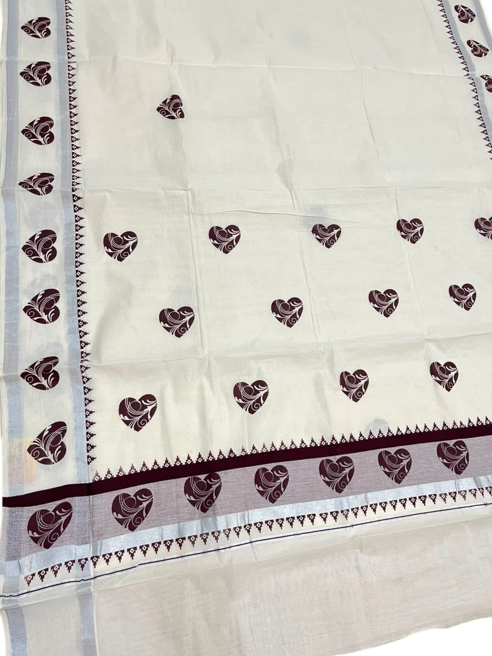 Southloom Cotton Kerala Kasavu Saree with Digital Print on Body in Brown SL533