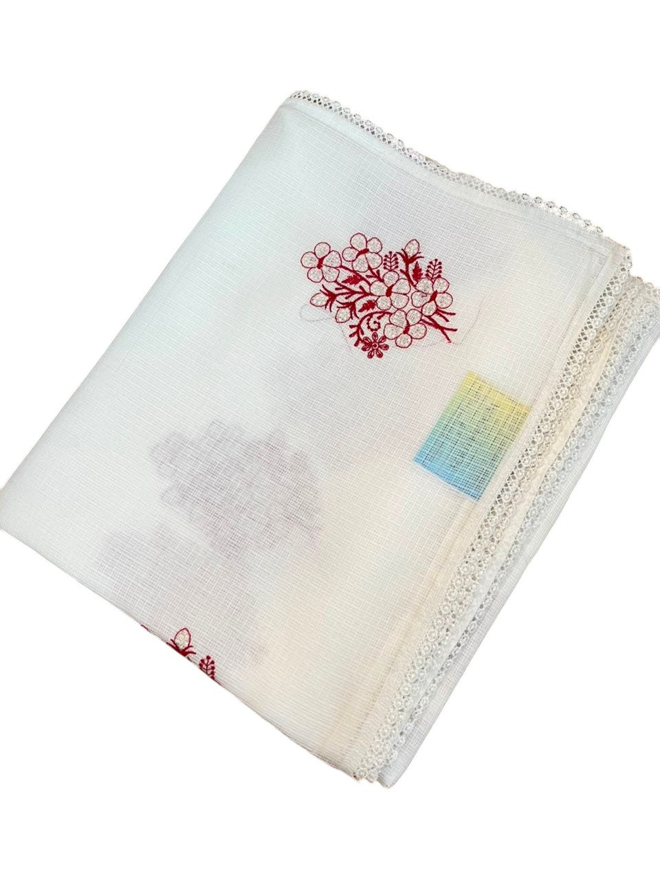Southloom Net Kotta Saree with Floral Embroidery Work on Body in Red