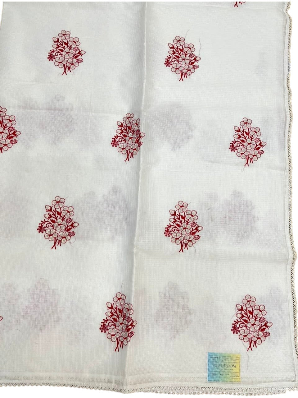 Southloom Net Kotta Saree with Floral Embroidery Work on Body in Red
