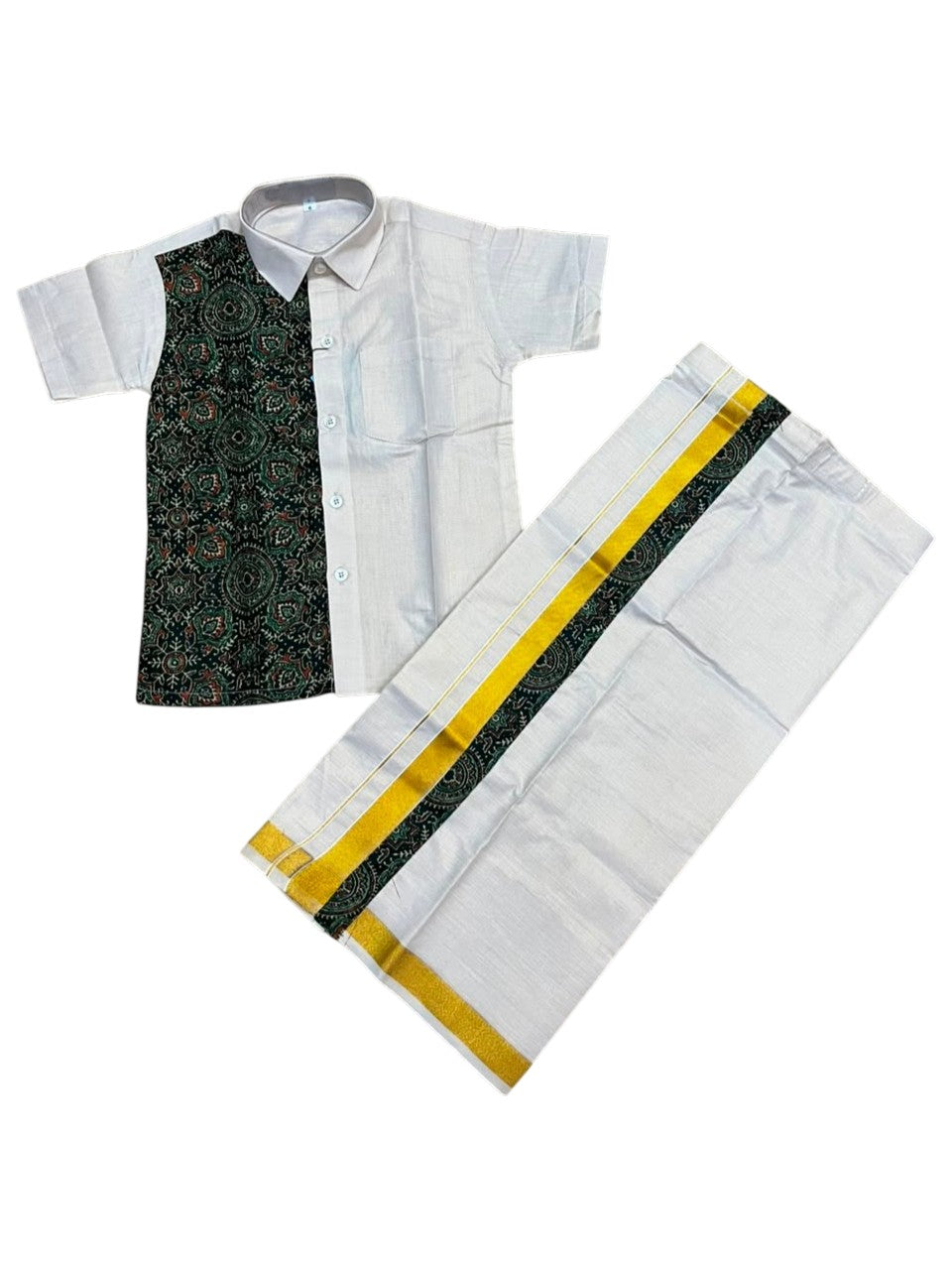 Southloom Tissue Ajrakh Printed Kids's Combo (Shirt + Velcro Mundu) SLKCOMBO